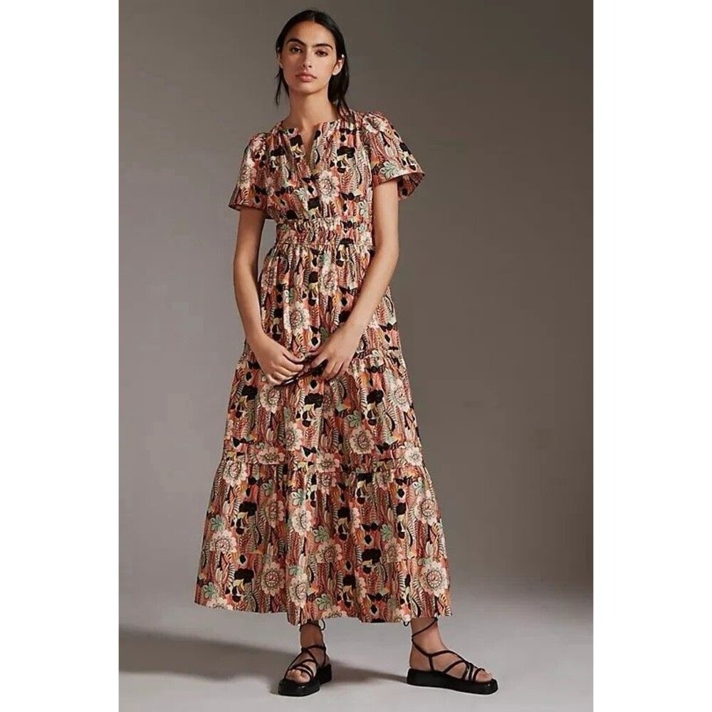 Maeve by Anthropologie The Somerset Maxi Dress Botanical Tiered Size XSmall XS